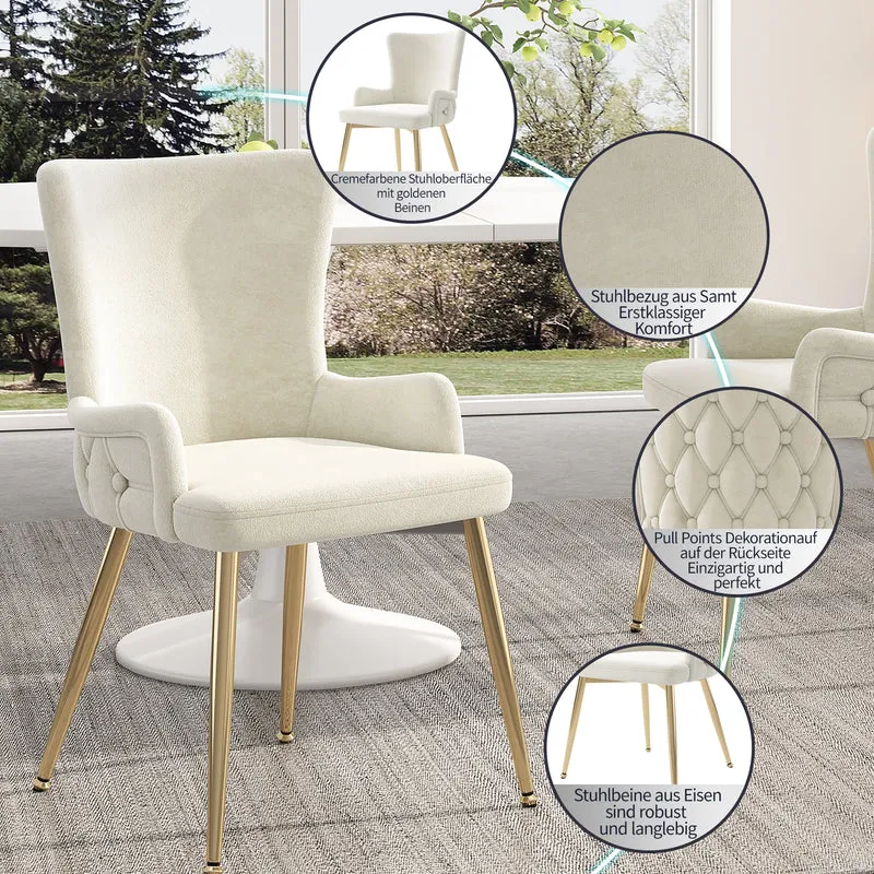 Lot de 2 chaises de salle à manger en velours beige pieds dorés CRORQREONS BEIGE G