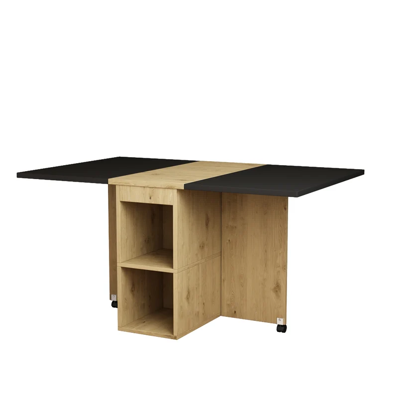 Ensemble table à manger table extensible pliante effet chêne rangement avec 4 tabourets blancs 120*80*75cm KONQRILS