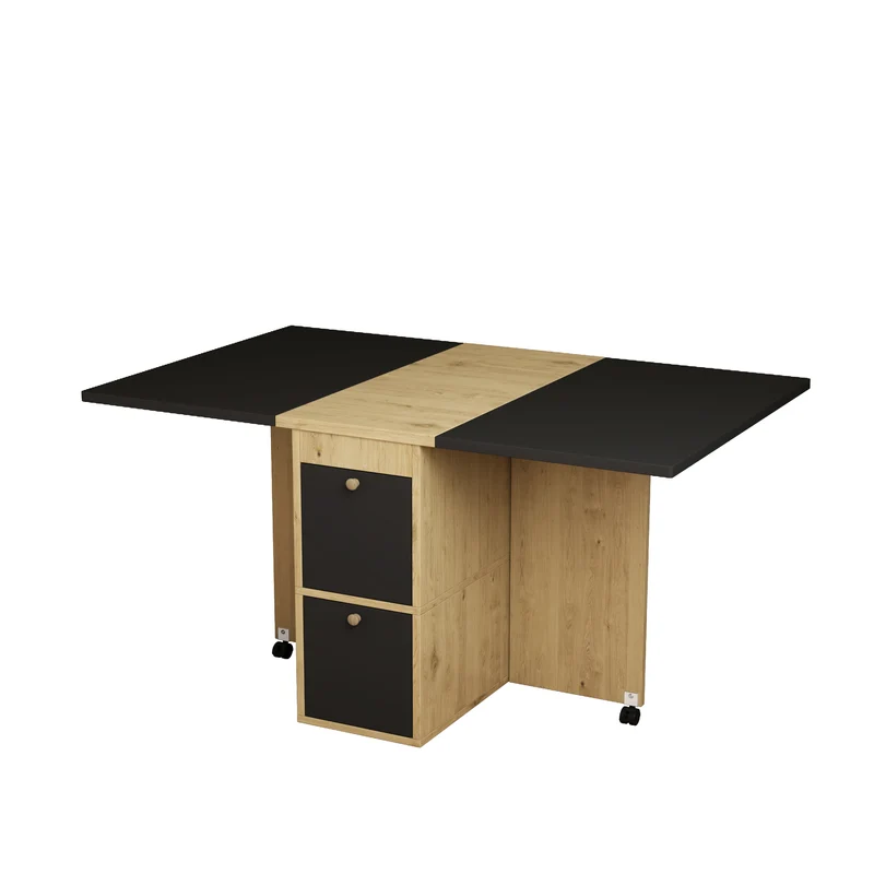 Ensemble table à manger table extensible pliante effet chêne rangement avec 4 tabourets blancs 120*80*75cm KONQRILS