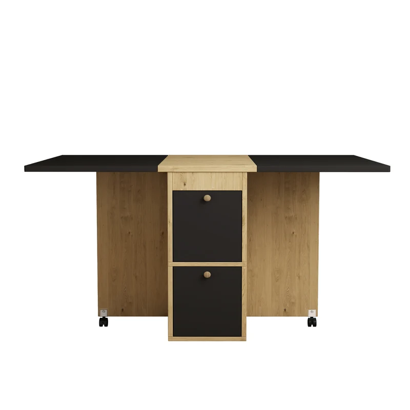 Ensemble table à manger table extensible pliante effet chêne rangement avec 4 tabourets blancs 120*80*75cm KONQRILS