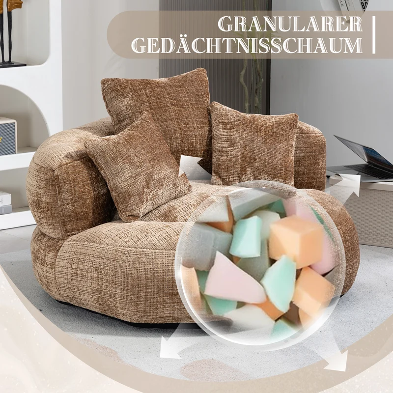 Canapé chauffeuse fauteuil rond en velours chenille marron fauteuil lounge LOGOGRAM
