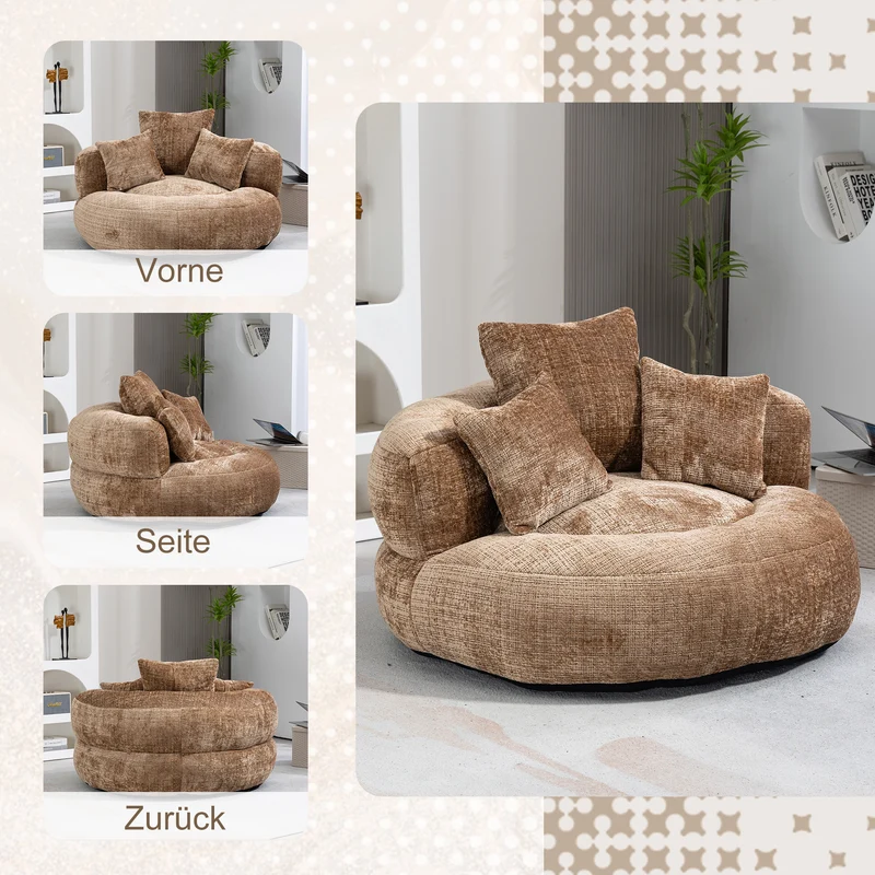Canapé chauffeuse fauteuil rond en velours chenille marron fauteuil lounge LOGOGRAM