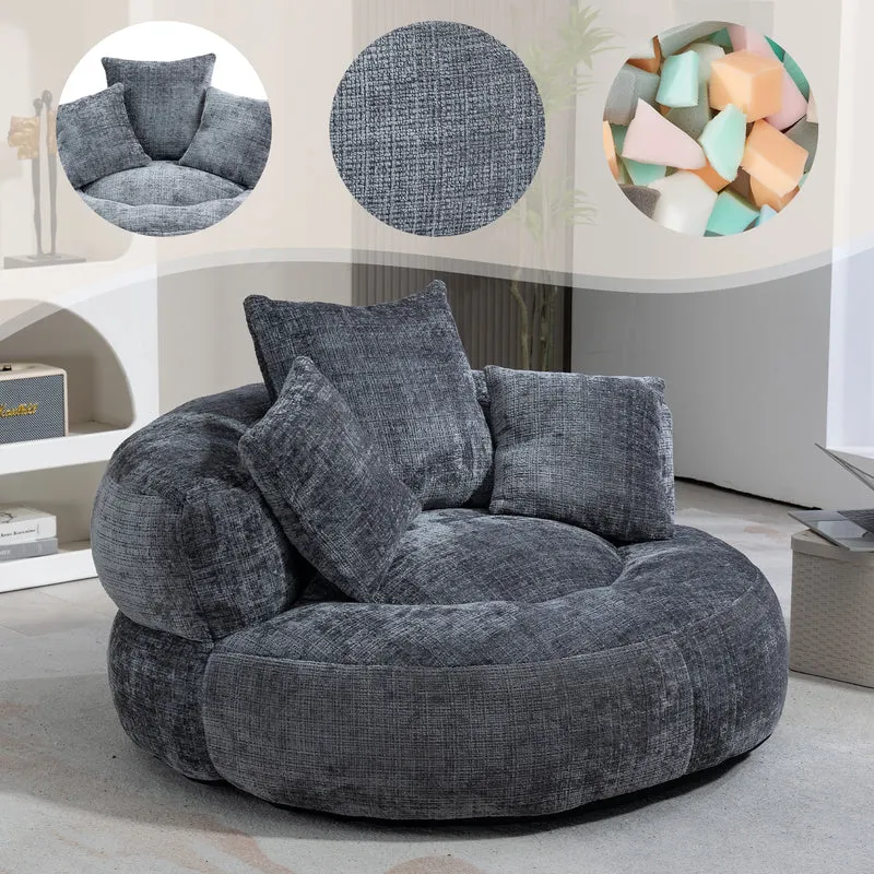 Canapé chauffeuse fauteuil rond en velours chenille gris fauteuil lounge HORNWORTNEEDLE