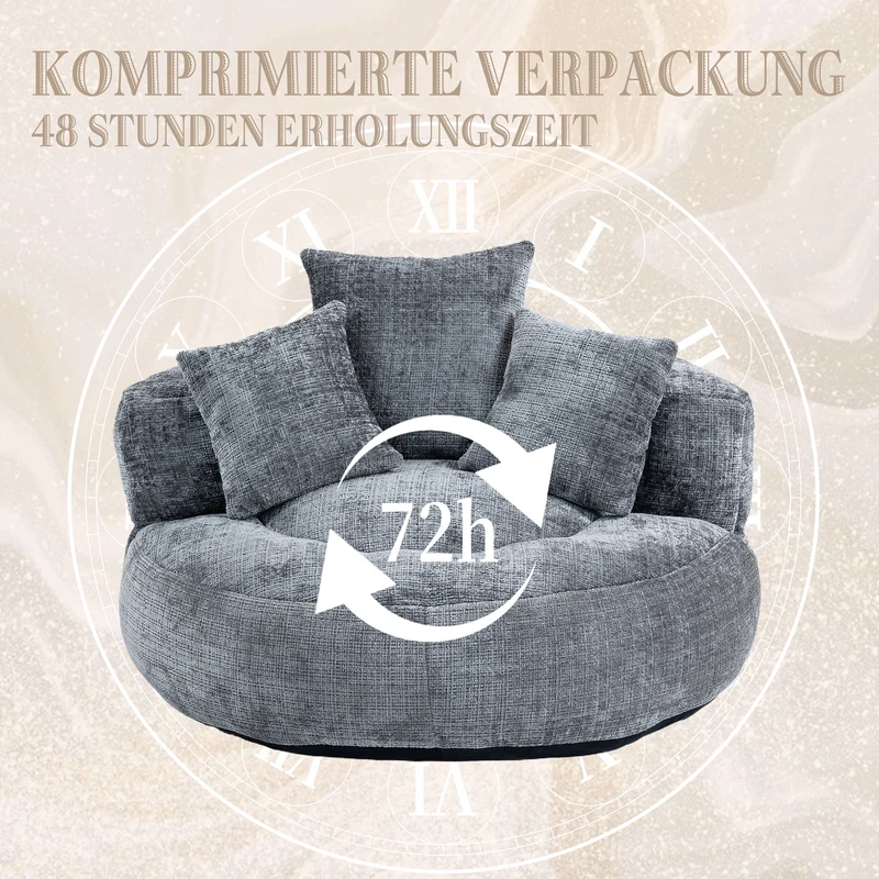Canapé chauffeuse fauteuil rond en velours chenille gris fauteuil lounge HORNWORTNEEDLE