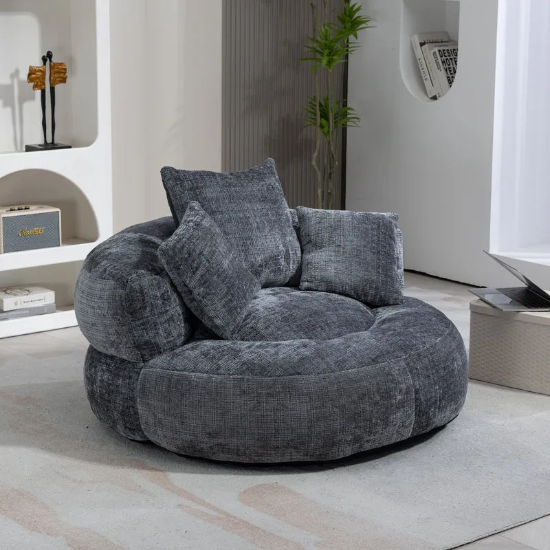 Canapé chauffeuse fauteuil rond en velours chenille gris fauteuil lounge HORNWORTNEEDLE