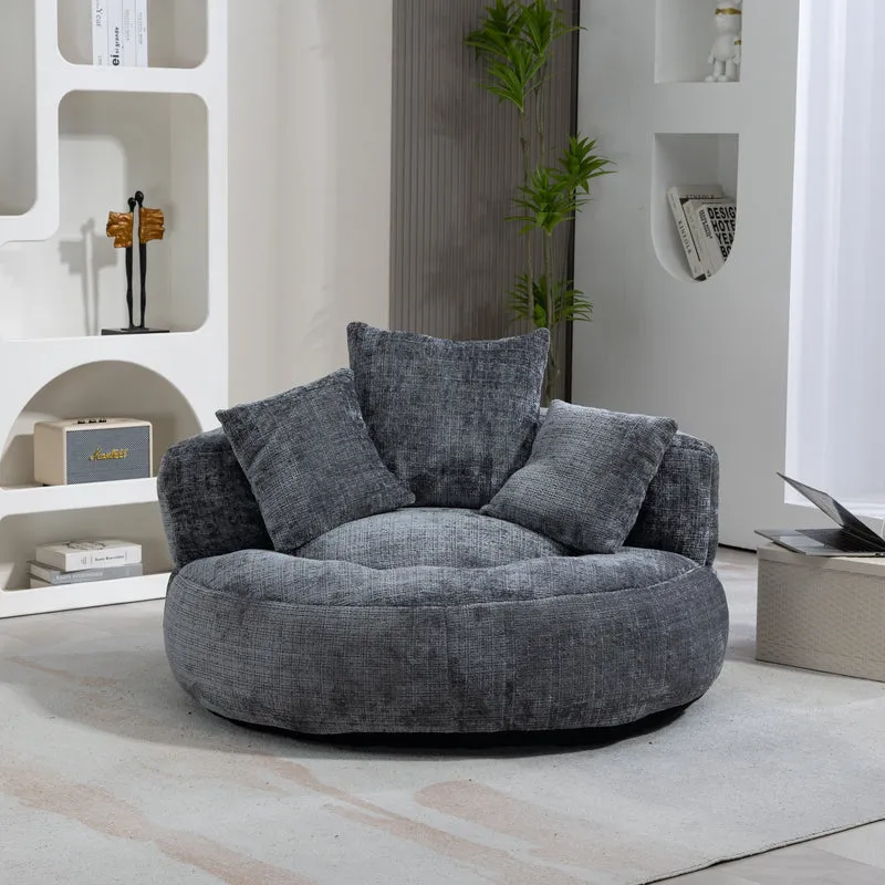 Canapé chauffeuse fauteuil rond en velours chenille gris fauteuil lounge HORNWORTNEEDLE