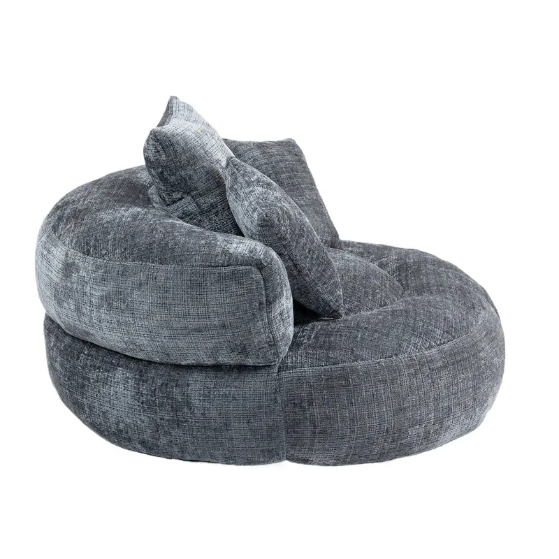 Canapé chauffeuse fauteuil rond en velours chenille gris fauteuil lounge HORNWORTNEEDLE
