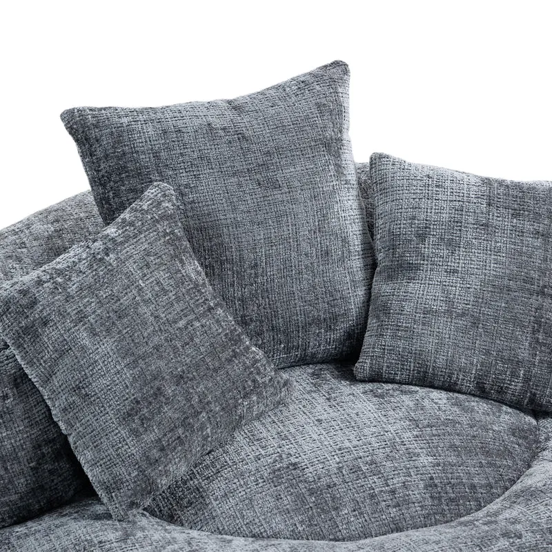 Canapé chauffeuse fauteuil rond en velours chenille gris fauteuil lounge HORNWORTNEEDLE
