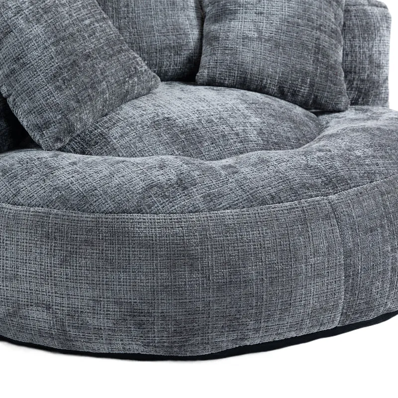 Canapé chauffeuse fauteuil rond en velours chenille gris fauteuil lounge HORNWORTNEEDLE