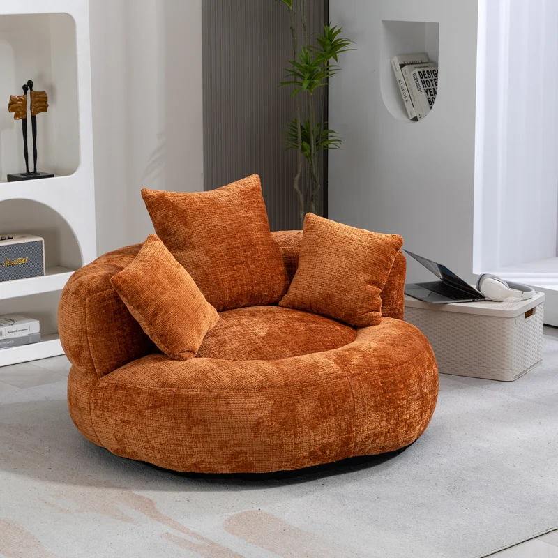 Canapé chauffeuse fauteuil rond en velours chenille orange fauteuil lounge RAYWING