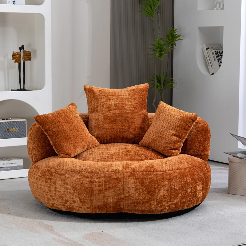 Canapé chauffeuse fauteuil rond en velours chenille orange fauteuil lounge RAYWING