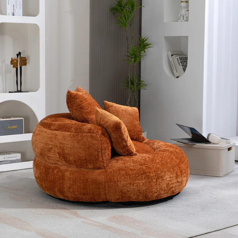 Canapé chauffeuse fauteuil rond en velours chenille orange fauteuil lounge RAYWING