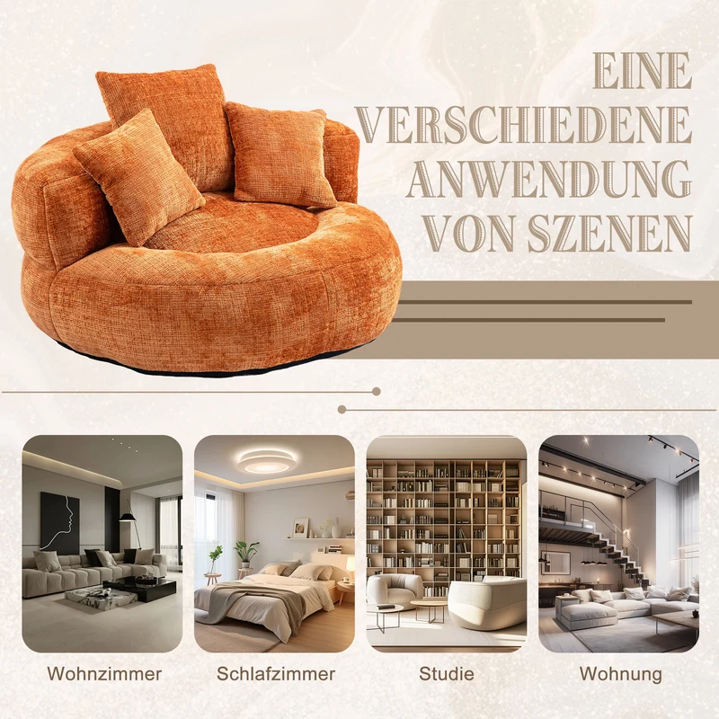 Canapé chauffeuse fauteuil rond en velours chenille orange fauteuil lounge RAYWING