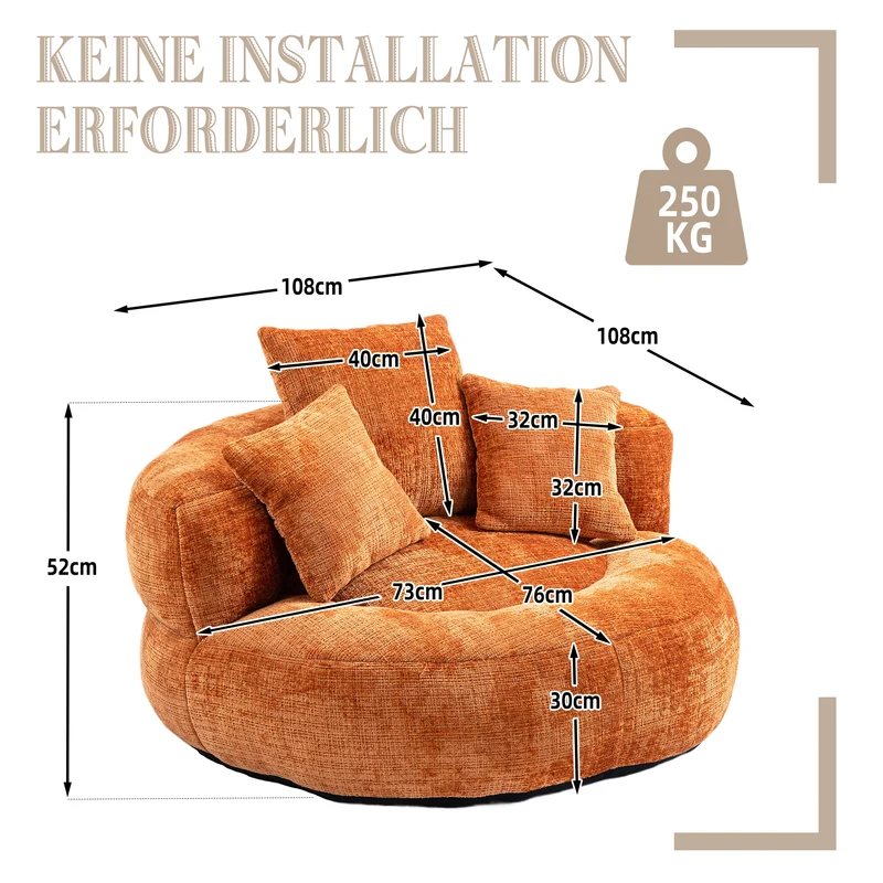 Canapé chauffeuse fauteuil rond en velours chenille orange fauteuil lounge RAYWING