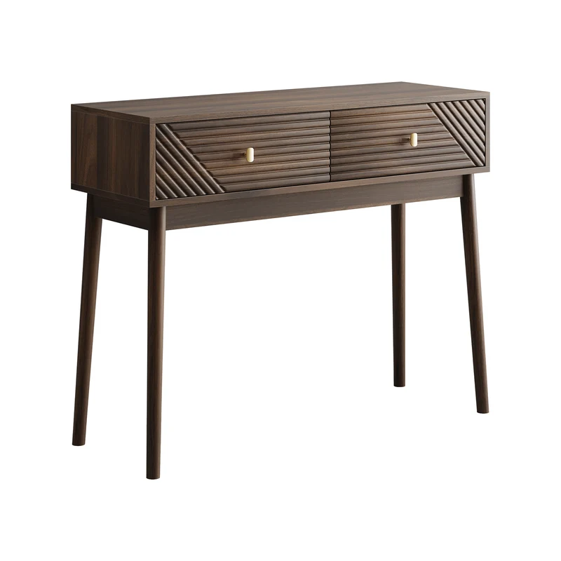 Console coiffeuse vintage avec 2 tiroirs et détails ondulés et dorés SILICABODY