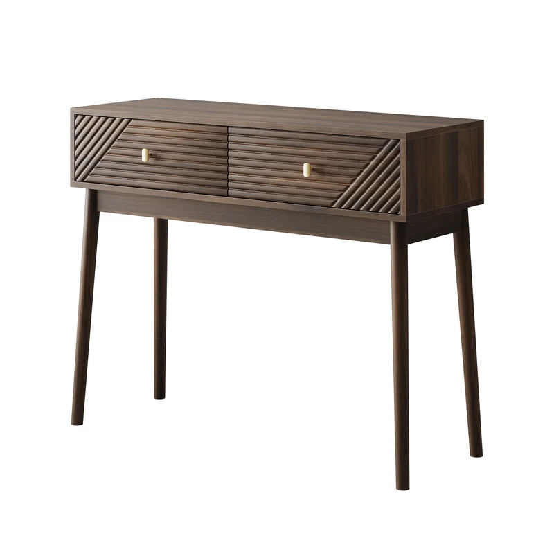 Console coiffeuse vintage avec 2 tiroirs et détails ondulés et dorés SILICABODY