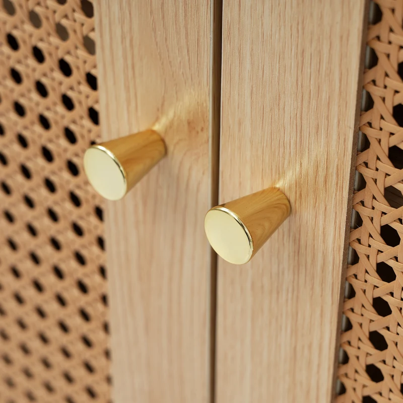 Bureau d'angle modulable plateau pivotant à 360° effet bois clair portes en rotin 3 tiroirs OBELISKSPIRE