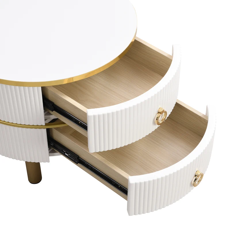 Table basse gigogne luxe blanc et doré 2 tiroirs verre teinté OLNE