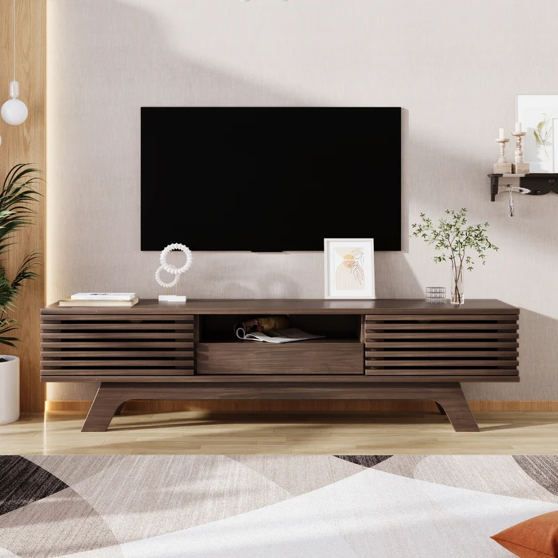 Meuble TV vintage rétro effet bois avec tiroir 2 portes MUQAK