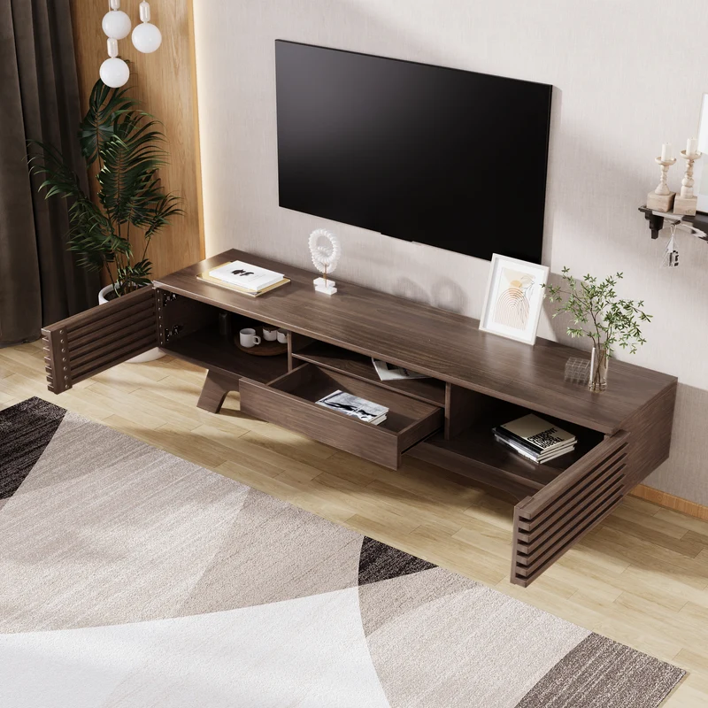 Meuble TV vintage rétro effet bois avec tiroir 2 portes MUQAK