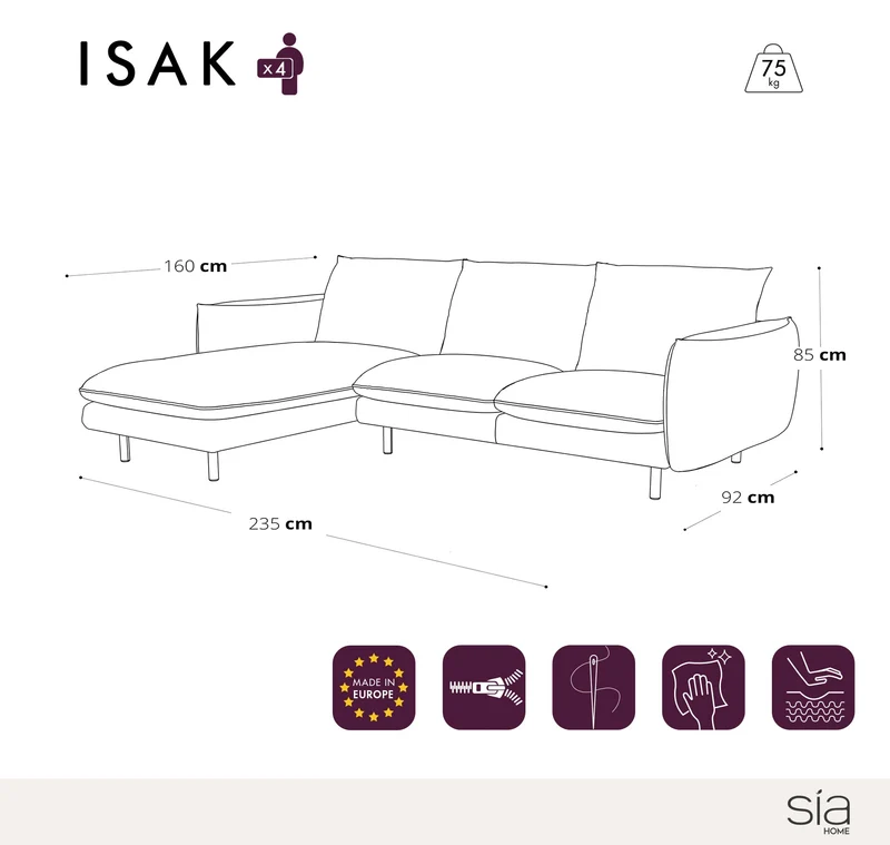 Canapé d'angle gauche ISAK Tissu bouclé