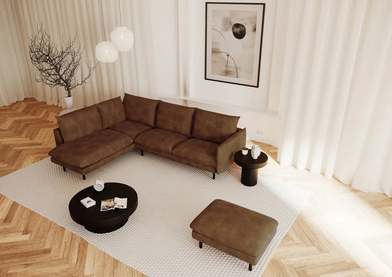 Canapé grand angle gauche ISAK Tissu effet cuir vintage