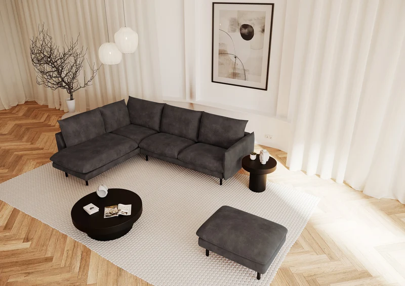 Canapé grand angle gauche ISAK Tissu effet cuir vintage