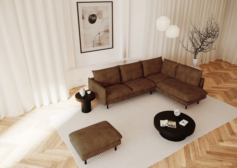 Canapé grand angle droit ISAK Tissu effet cuir vintage