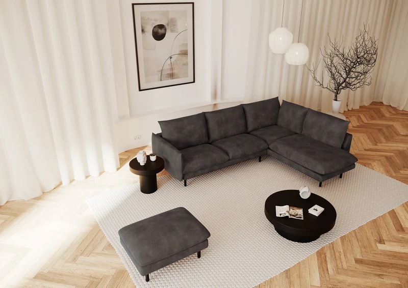 Canapé grand angle droit ISAK Tissu effet cuir vintage
