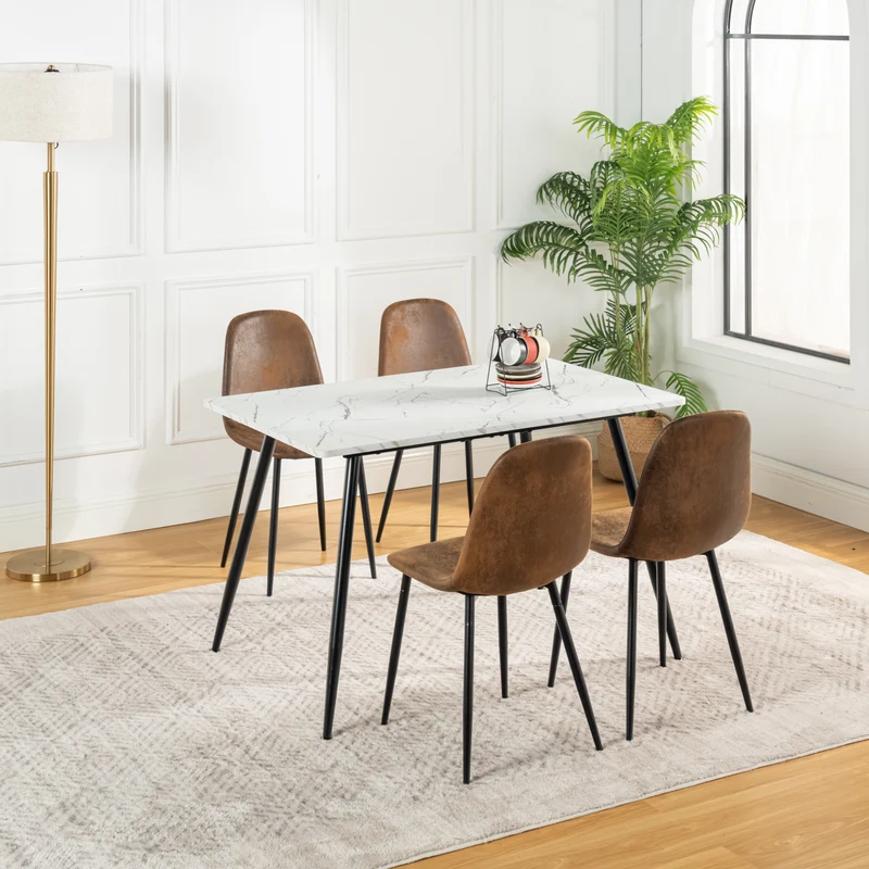 Table de salle à manger rectangulaire effet marbre blanc de style scandinave 120x75cm WHALEN WHITE MARBLE TABLE 120 KD
