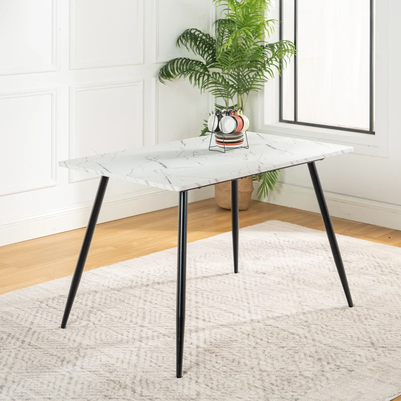 Table de salle à manger rectangulaire effet marbre blanc de style scandinave 120x75cm WHALEN WHITE MARBLE TABLE 120 KD