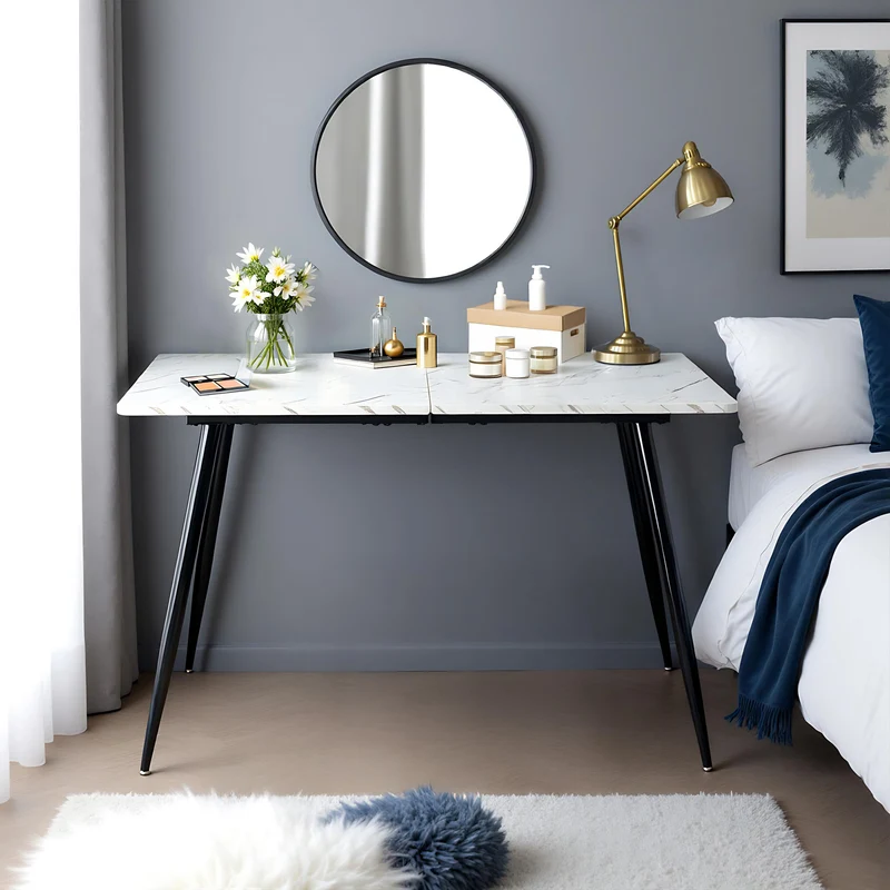 Table de salle à manger rectangulaire effet marbre blanc de style scandinave 120x75cm WHALEN WHITE MARBLE TABLE 120 KD