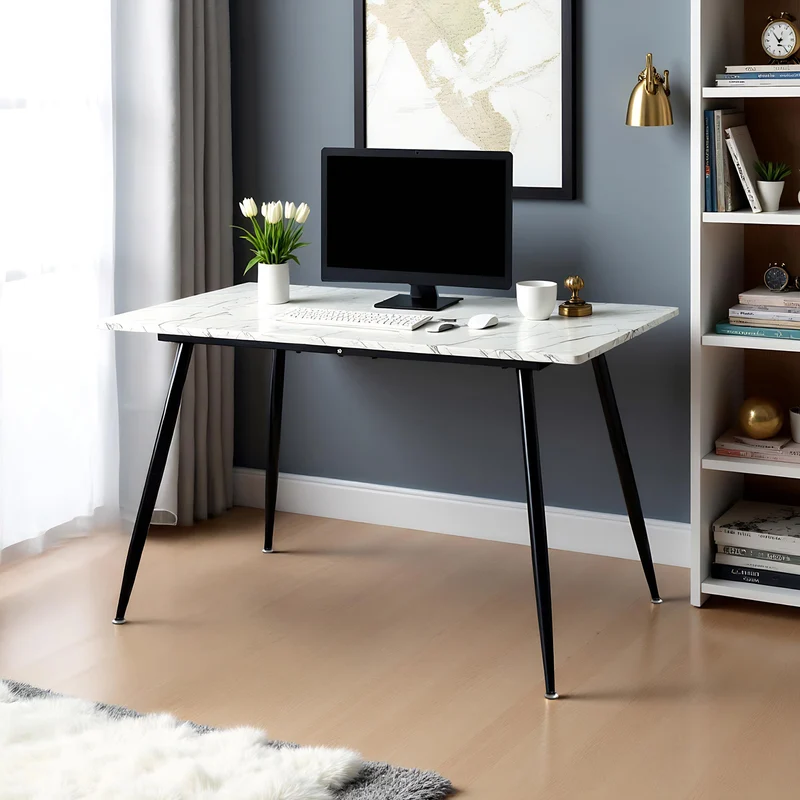 Table de salle à manger rectangulaire effet marbre blanc de style scandinave 120x75cm WHALEN WHITE MARBLE TABLE 120 KD