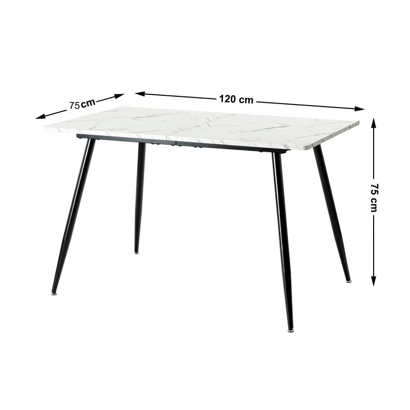 Table de salle à manger rectangulaire effet marbre blanc de style scandinave 120x75cm WHALEN WHITE MARBLE TABLE 120 KD