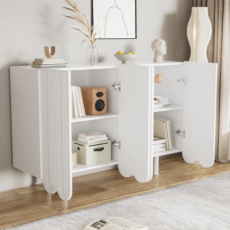 Buffet blanc 4 portes avec motif et rangement 120*37.5*80.8 cm EVRENS WHITE