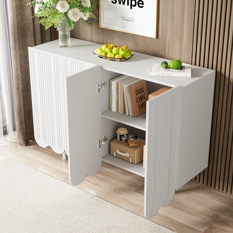 Buffet blanc 4 portes avec motif et rangement 120*37.5*80.8 cm EVRENS WHITE