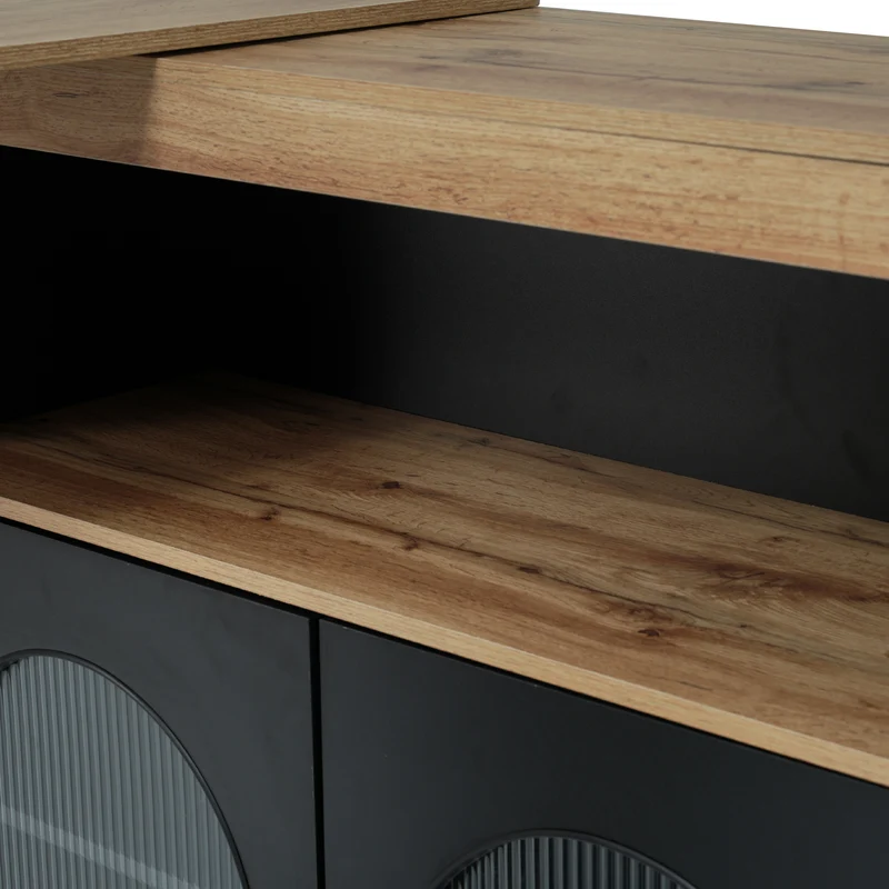 Table de bar extensible rotative moderne noir avec rangement et bande lumineuse LED THRUTELS BLACK