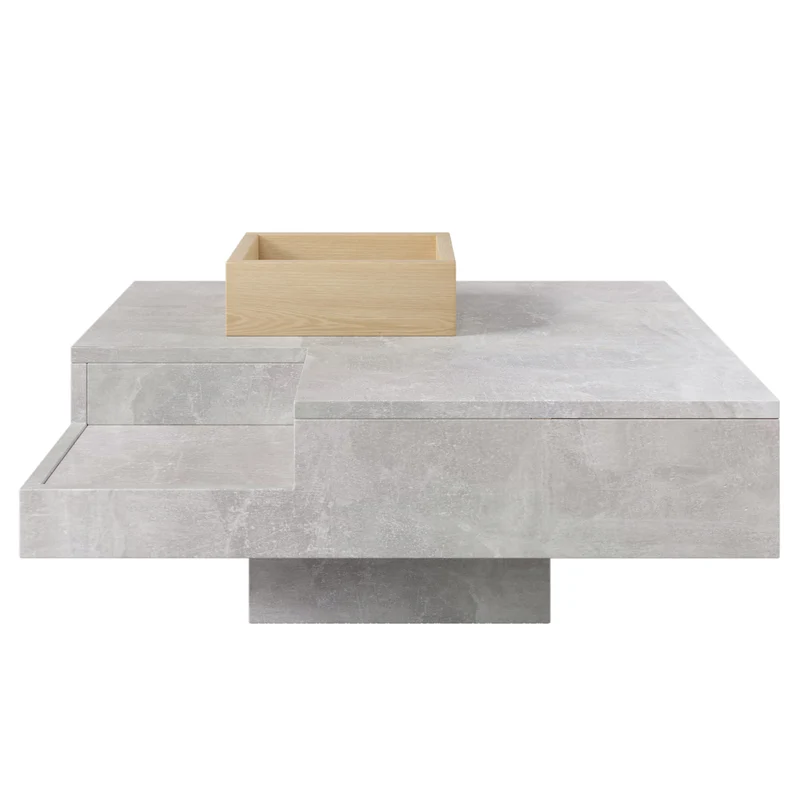 Table basse carré moderne effet béton gris et une boit de rangement bois nature 72*72*30 CROKS