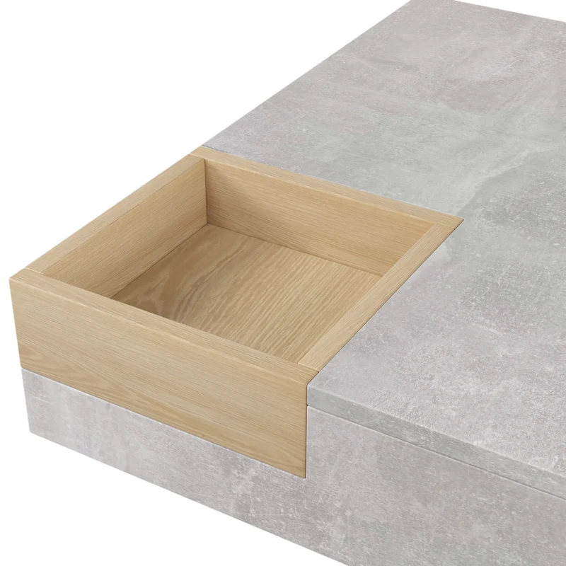 Table basse carré moderne effet béton gris et une boit de rangement bois nature 72*72*30 CROKS