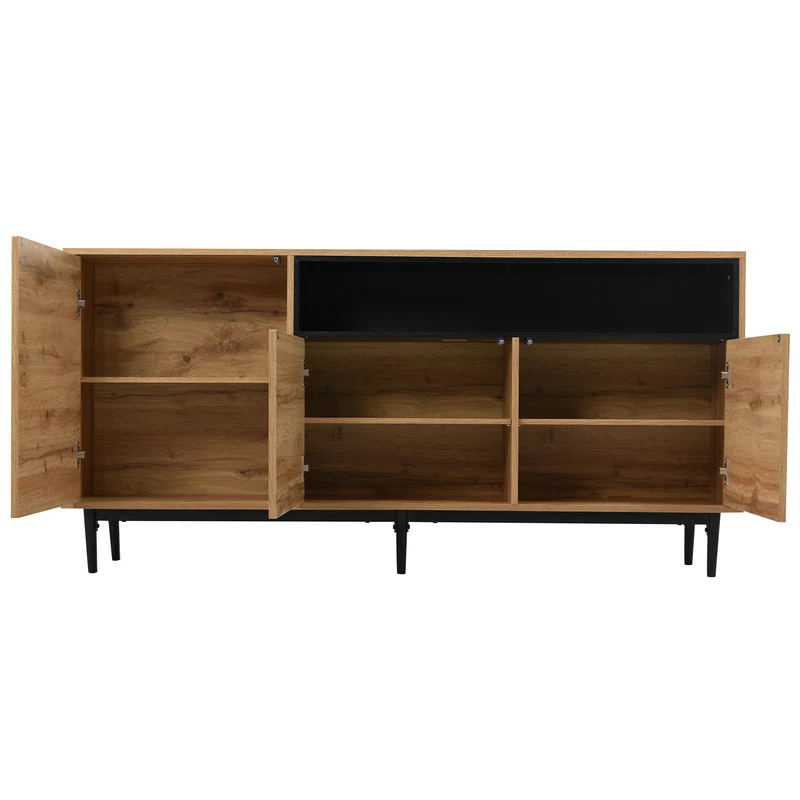 Buffet moderne en bois avec 3 portes 1 niche et étagères 160x35x76 cm OMHAT