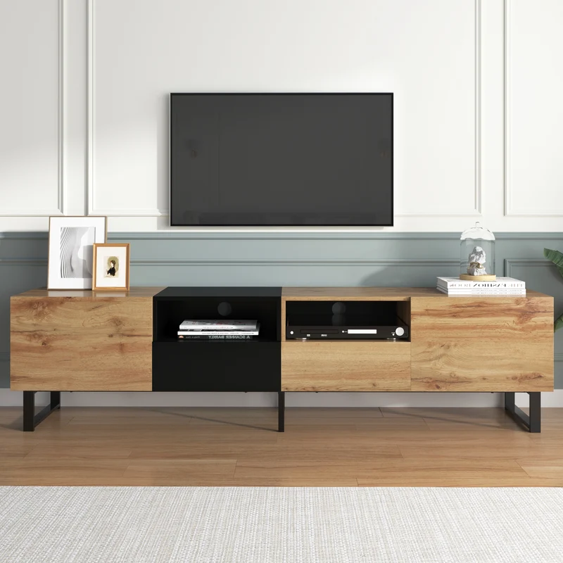 Meuble TV moderne au design noir et bois avec espace de rangement spacieux MODAI