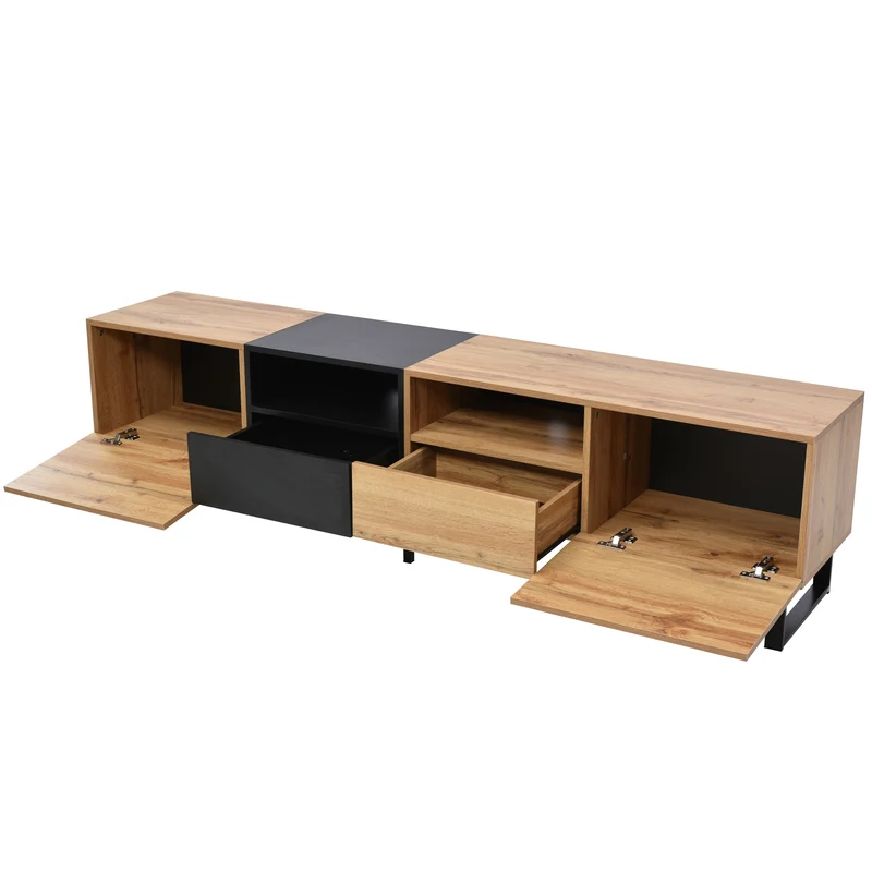 Meuble TV moderne au design noir et bois avec espace de rangement spacieux MODAI