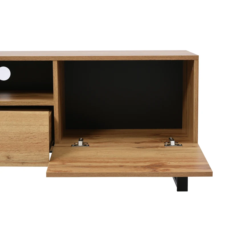 Meuble TV moderne au design noir et bois avec espace de rangement spacieux MODAI
