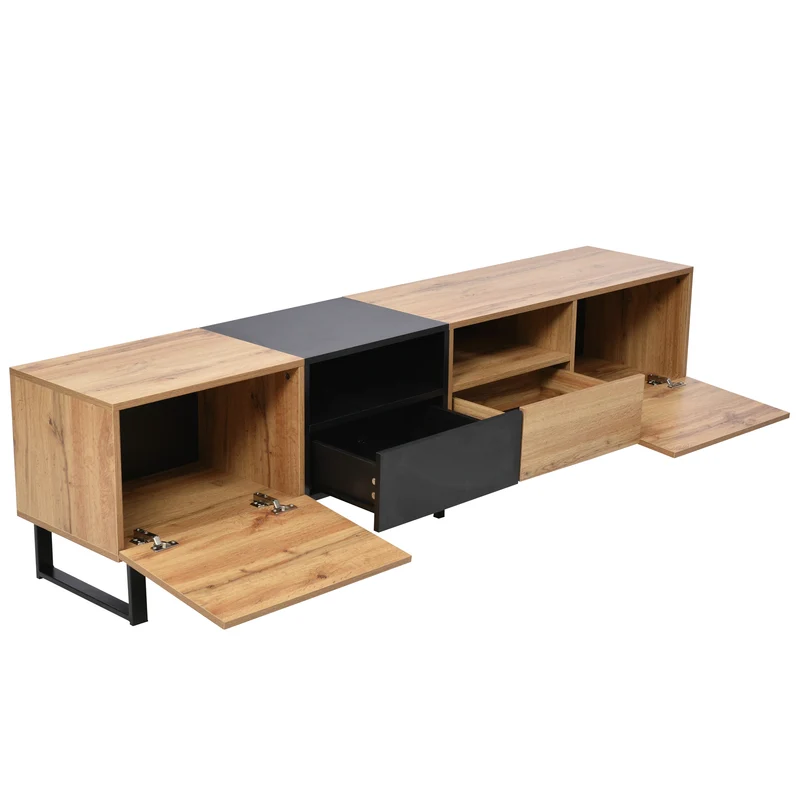 Meuble TV moderne au design noir et bois avec espace de rangement spacieux MODAI