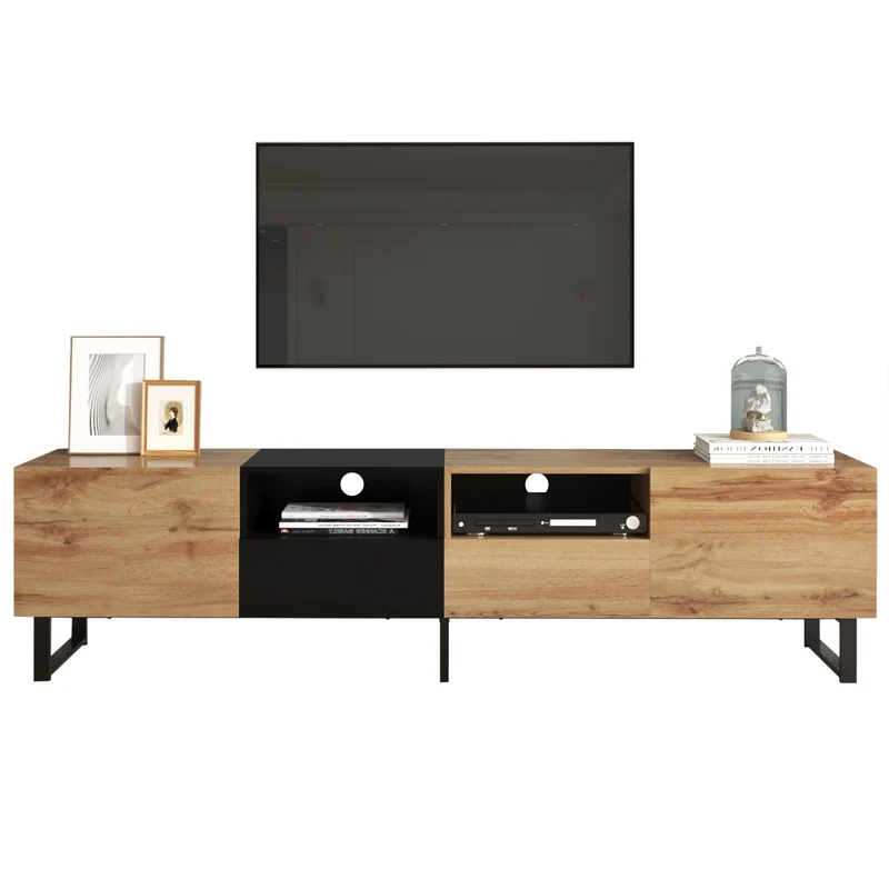 Meuble TV moderne au design noir et bois avec espace de rangement spacieux MODAI