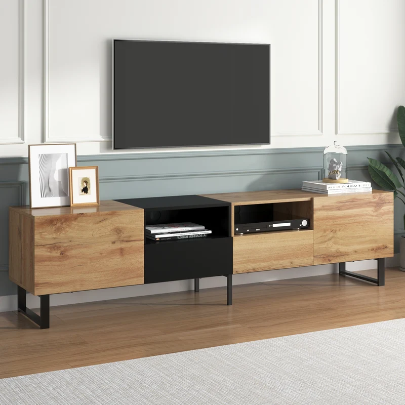 Meuble TV moderne au design noir et bois avec espace de rangement spacieux MODAI