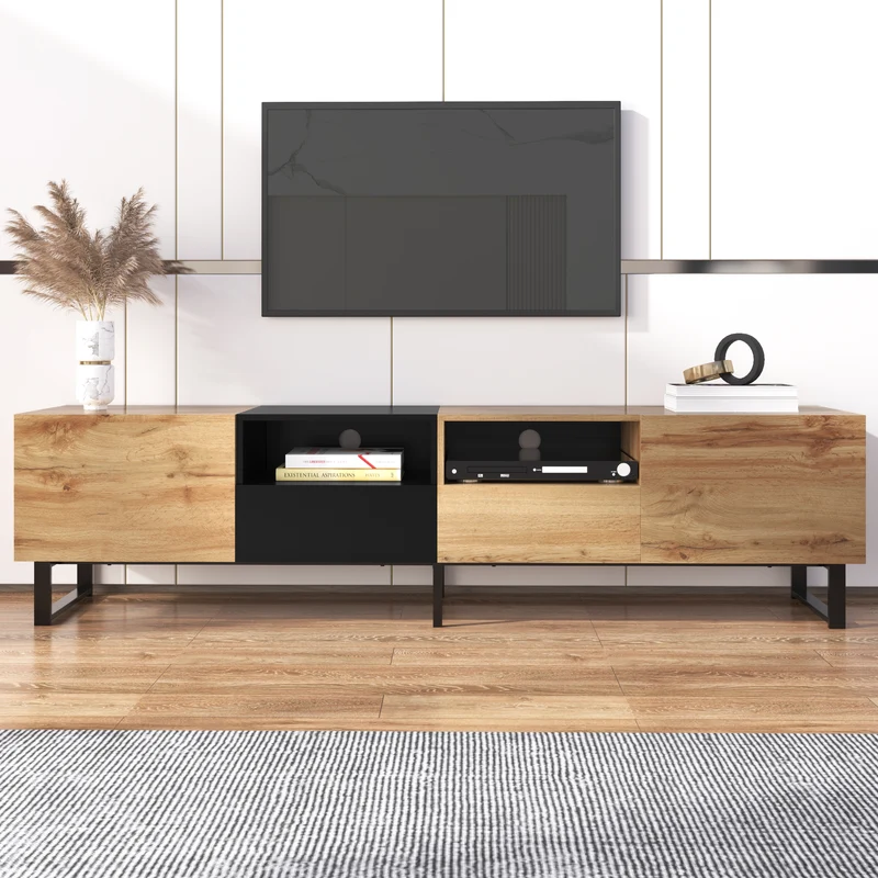 Meuble TV moderne au design noir et bois avec espace de rangement spacieux MODAI