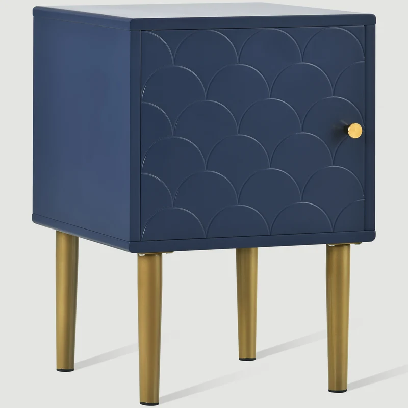 Lot de 2 tables de chevet bleu marine motif d'écailles pieds dorés H50/L35/P35 DRIRQEOX