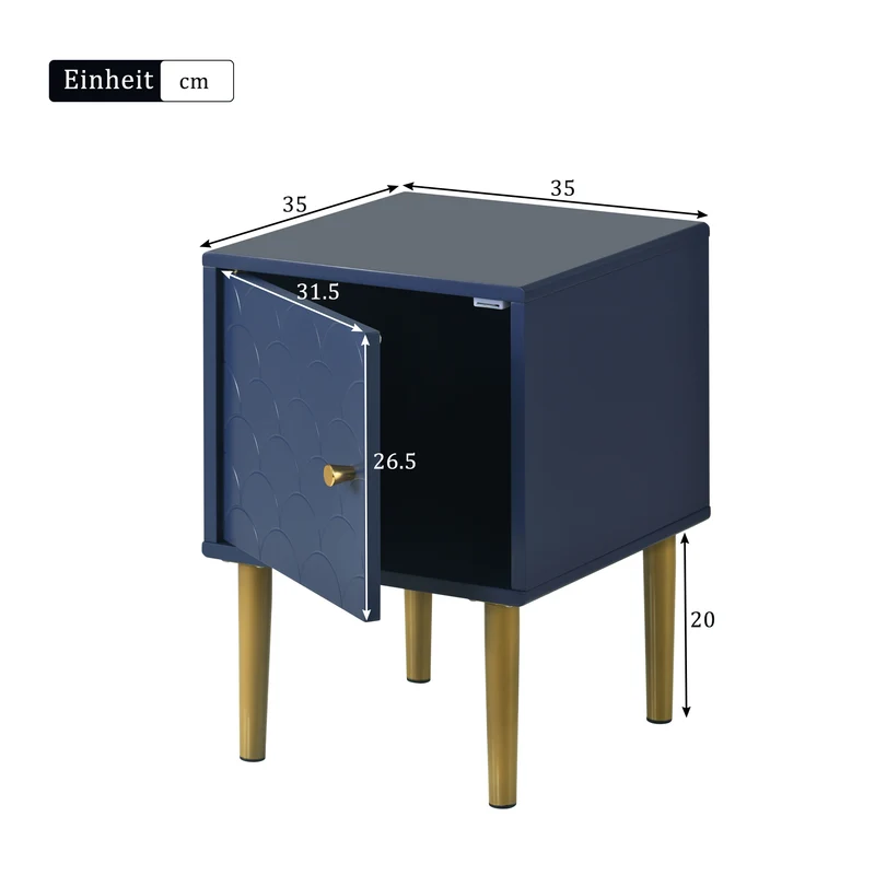 Lot de 2 tables de chevet bleu marine motif d'écailles pieds dorés H50/L35/P35 DRIRQEOX