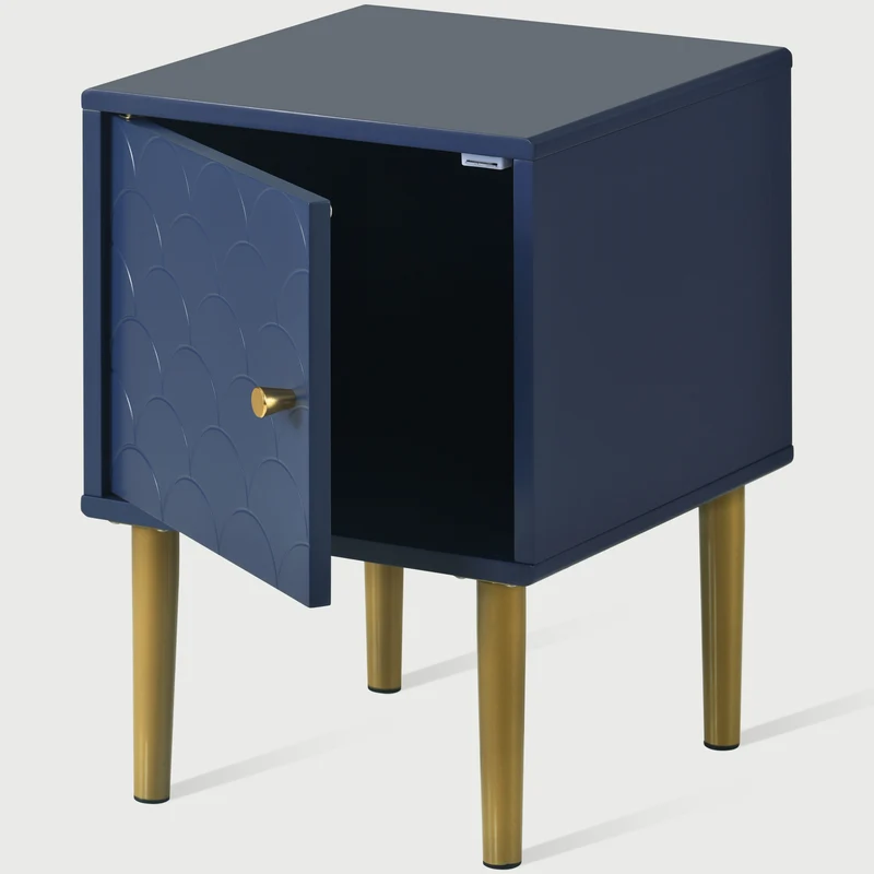 Lot de 2 tables de chevet bleu marine motif d'écailles pieds dorés H50/L35/P35 DRIRQEOX